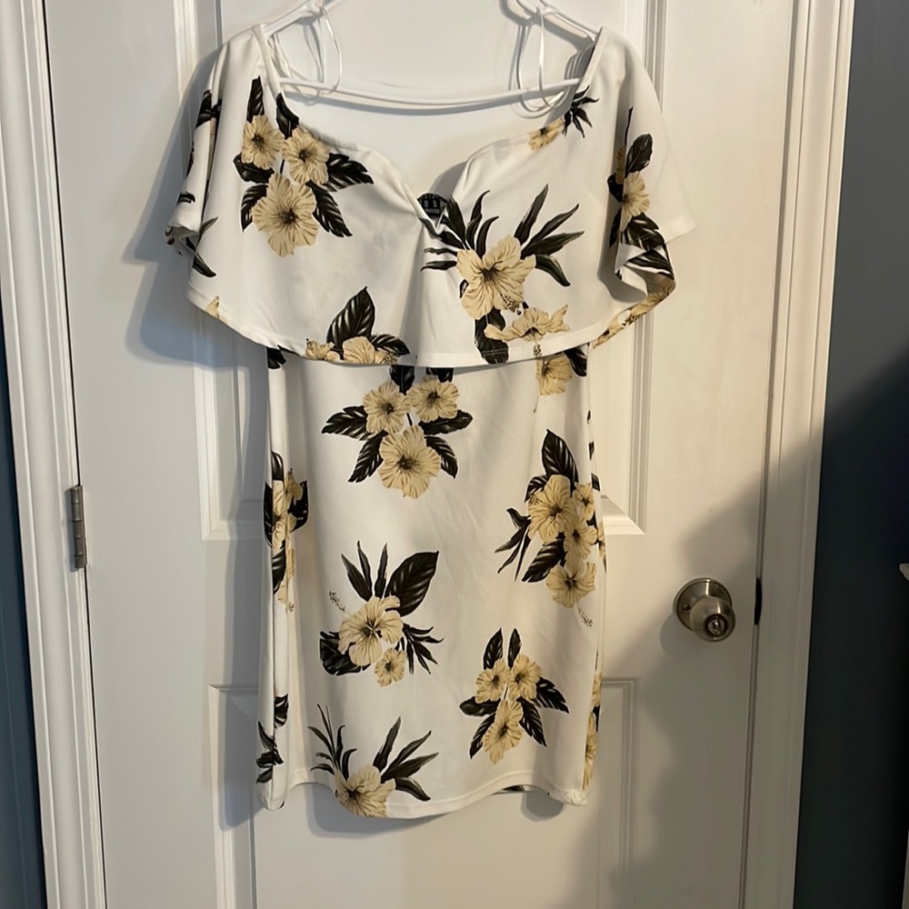 White/floral Off the Shoulder Bodycon Dress